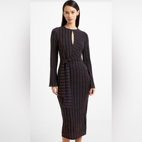 French connection. Elegant Black Striped Dress - Picture 1 of 10